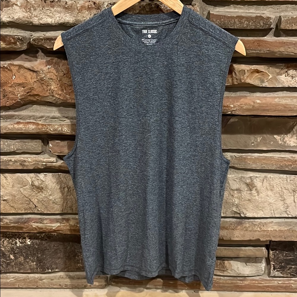 True Classic Heather Navy Tank Top Muscle Tee Crewneck